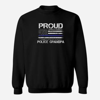 Mens Proud Police Grandpa Thin Blue Line Flag Papa Gift Idea Premium Sweat Shirt - Seseable
