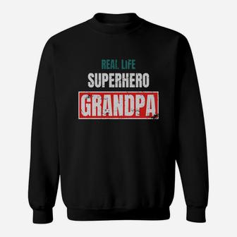 Mens Real Life Superhero Grandpa Distressed Style Gift Tshirt Sweat Shirt - Seseable