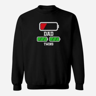 Mens Tired Dad Of Twins Battery Low Funny Full Charge Daddy Baby Premium Sweat Shirt - Seseable