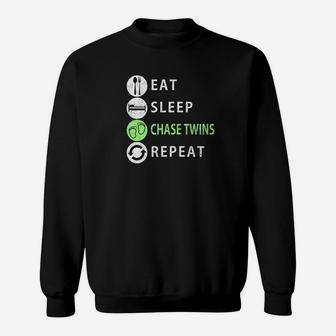 Mens Twin Dad Funny Eat Sleep Chase Twins Fathers Day Gift Sweat Shirt - Seseable