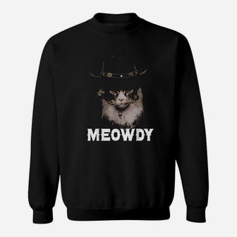 Meowdy Cowboy Cat Funny Western Cat In Cowboy Hat Sweat Shirt - Seseable