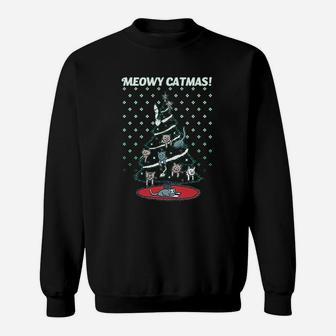 Meowy Christmas Cat Tree Ugly Merry Crazy Funny Gift Sweat Shirt - Seseable