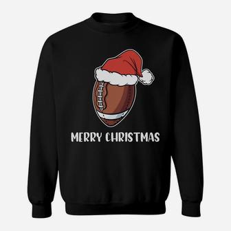 Merry Christmas Football Santa Hat Funny Sport Sweatshirt - Seseable