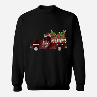 Merry Christmas Gnomes Red Plaid Truck Xmas Tree Happy Vacation Sweatshirt - Seseable