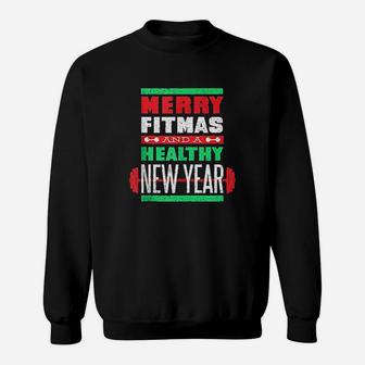 Merry Fitmas Healthy New Year Christmas Goals Meme Gift Sweat Shirt - Seseable