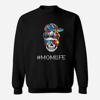 Mom Life Skull Tired Exhausted Awareness Mama Puzzle Sweat Shirt - Seseable