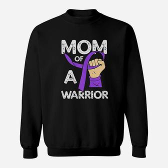 Mom Of A Warrior Epilepsy Day Purple Ribbon Epileptic Gift Sweat Shirt - Seseable