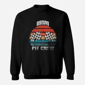 Mom Pit Crew Race Car Chekered Flag Vintage Racing Party Sweat Shirt - Seseable