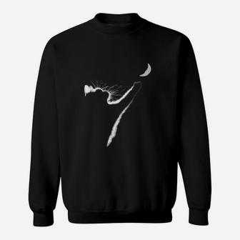 Mondkatzen-Silhouette Unisex Sweatshirt in Schwarz, Kreatives Design - Seseable