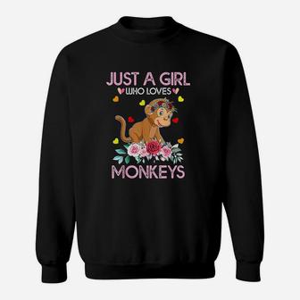 Monkey For Women Kids Just A Girl Who Loves Monkeys Sweat Shirt - Seseable