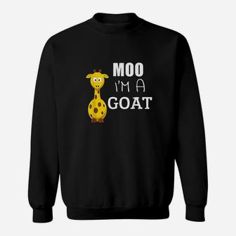 Moo I Am A Goat Funny Cartoon Giraffe Graphic Ironic Sweat Shirt - Seseable