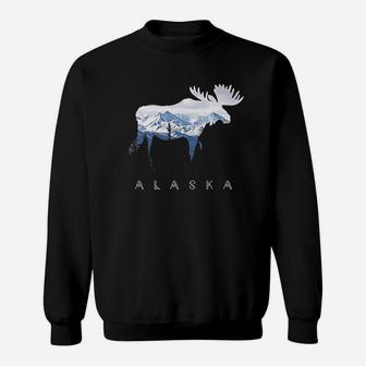 Moose Snowy Mountain Alaskan Tourist Or Resident Sweat Shirt - Seseable