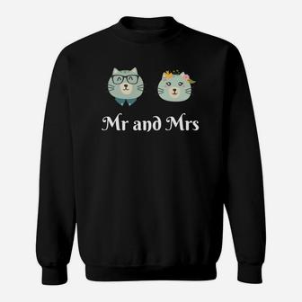 Mr And Mrs Cat Face Wedding Sweat Shirt - Seseable