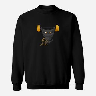 Muskulöses Katzen-Design Sweatshirt für Herren in Schwarz, Lustiges Tiermotiv - Seseable