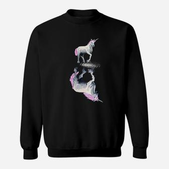 Mystisches Einhorn Herren Sweatshirt, Schwarzes Kunst-Design Tee - Seseable