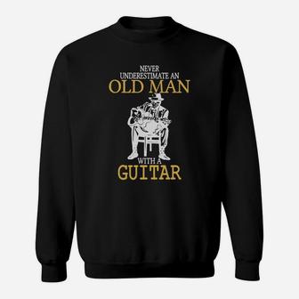 Never Underestimate Old Man With Guitar Degree Sweatshirt - Seseable