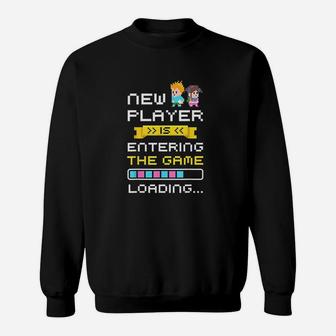 New Baby Gaming First Time Dad Mom Announcement Sweat Shirt - Seseable