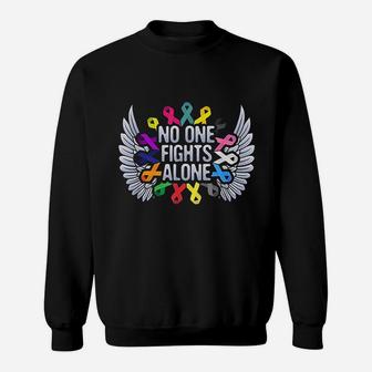 No One Fights Alone Multicolor Ribbon For Awareness Sweat Shirt - Seseable