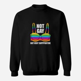 Not Gay But Very Supportive Lgbt Straight Ally Bra Meme Human Flag Sweat Shirt - Seseable