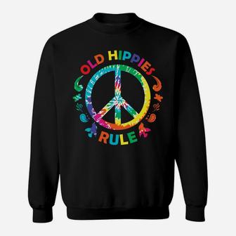 Old Hippies Rule Tie Dye Peace Sign Vinatge Hippie Sweatshirt - Seseable