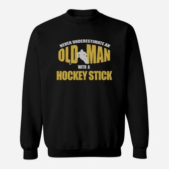 Old Man With A Hockey Stick Funny Ice Hockey Player T-shirt Sweatshirt - Seseable