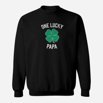 One Lucky Papa Irish Shamrock St Patricks Day Sweat Shirt - Seseable
