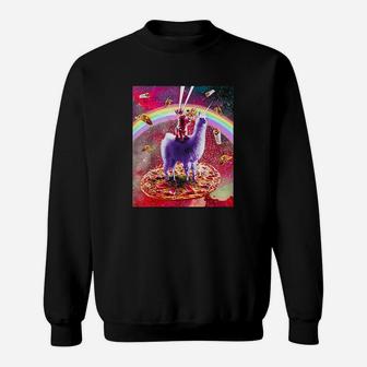 Outer Space Cat Riding On Llama Sweat Shirt - Seseable