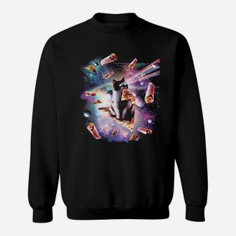 Outer Space Pizza Cat Rainbow Laser Sweat Shirt - Seseable