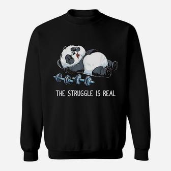 Panda The Struggle Is Real Weightlifting Fitness Sweat Shirt - Seseable