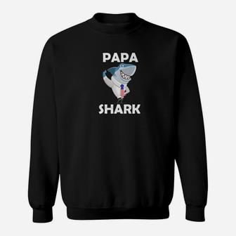 Papa Shark Premium Shirt American Flag Fathers Day Sweat Shirt - Seseable