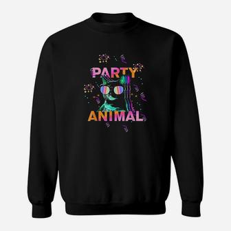 Party Cat Party Animal Colorful Graphic Sweat Shirt - Seseable