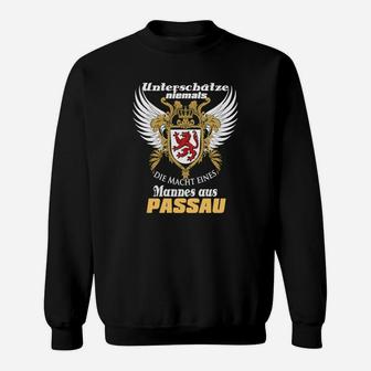 Passau Stolz Adler Sweatshirt für Herren, Schwarz mit Wappen & Spruch - Seseable