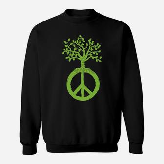 Peace Green Tree Hippie Peace Sign Inclusion Sweatshirt - Seseable