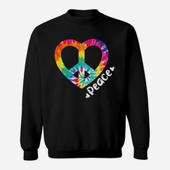 Peace Tie Dye Vintage Heart Hippie Retro Groovy Gift Sweat Shirt - Seseable