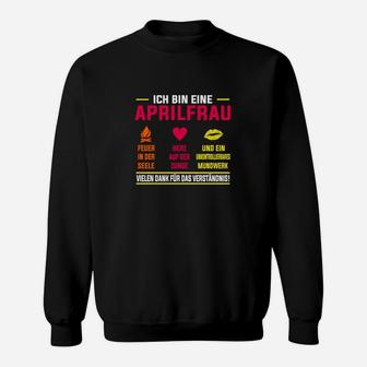 Personalisiertes Aprilfrau Geburtstags-Sweatshirt, Spruch und Embleme - Seseable