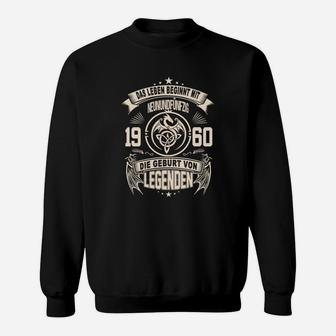 Personalisiertes Jahrgangs-Sweatshirt Leben beginnt mit 60 - Geburt von Legenden, Schwarz - Seseable