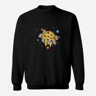 Planet Pizza Astronauts Cats Cute Space Pet Halloween Gift Sweat Shirt - Seseable