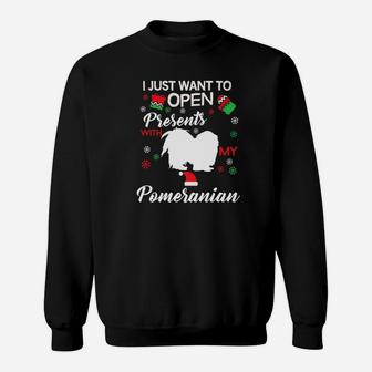 Pomeranian Christmas Clothes Open Presents Dog Gift Clothing Premium Sweat Shirt - Seseable