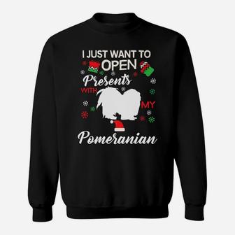 Pomeranian Christmas Clothes Open Presents Dog Gift Clothing Sweat Shirt - Seseable