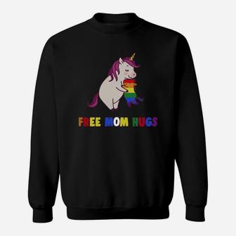 Proud Ally Free Unicorn Mom Hugs Lgbt Pride Love Heart Sweat Shirt - Seseable