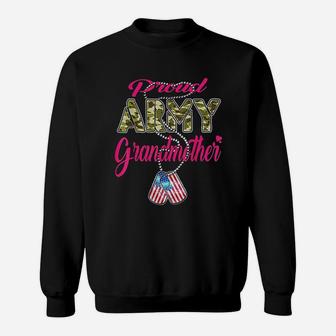 Proud Army Grandmother Gift Us Flag Dog Tag Military Grandma Sweat Shirt - Seseable