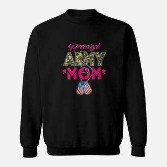 Proud Army Mom Camo Us Flag Dog Tags Military Mother Gift Sweat Shirt - Seseable