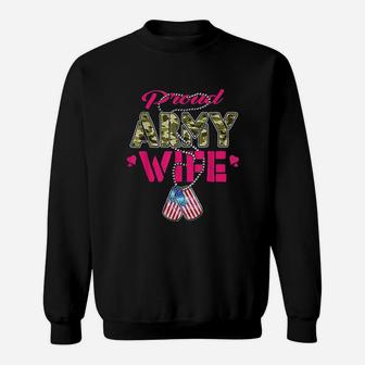 Proud Army Wife Camo Us Flag Dog Tags Military Spouse Gift Sweat Shirt - Seseable