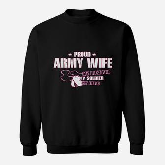 Proud Army Wife My Husband Soldier Hero Missy Fit Ladies Sweat Shirt - Seseable