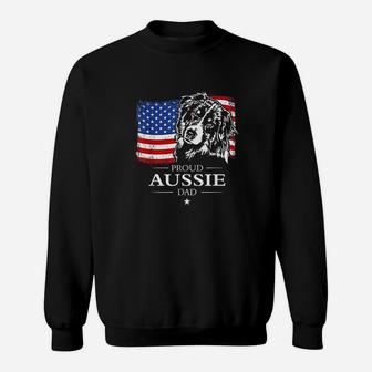 Proud Aussie Shepherd Dad American Flag Patriotic Dog Gift Sweat Shirt - Seseable