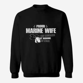 Proud Marine Wife My Husband Hero Missy Fit Ladies Sweat Shirt - Seseable