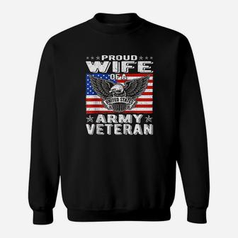 Proud Wife Of Us Army Veteran Patriotic Military Spouse Gift Sweat Shirt - Seseable
