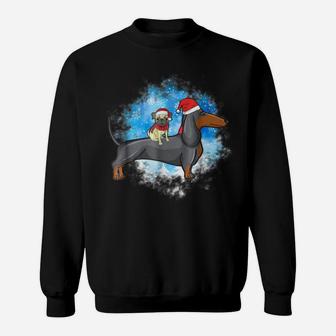 Pug Riding On Dachshund Funny Christmas Dog Lover Sweat Shirt - Seseable