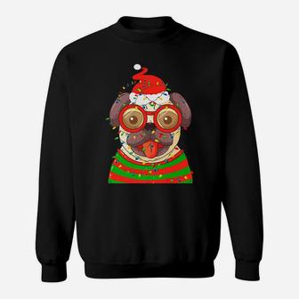 Pug Santa Christmas Ligh Cool Xmas Gift For Dog Lover Sweat Shirt - Seseable