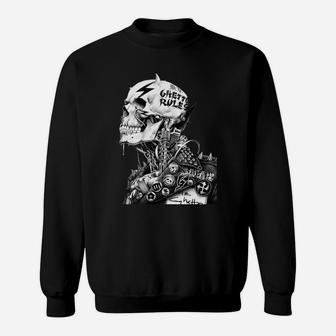 Punk Rock Drawing Skull Sweat Shirt - Seseable